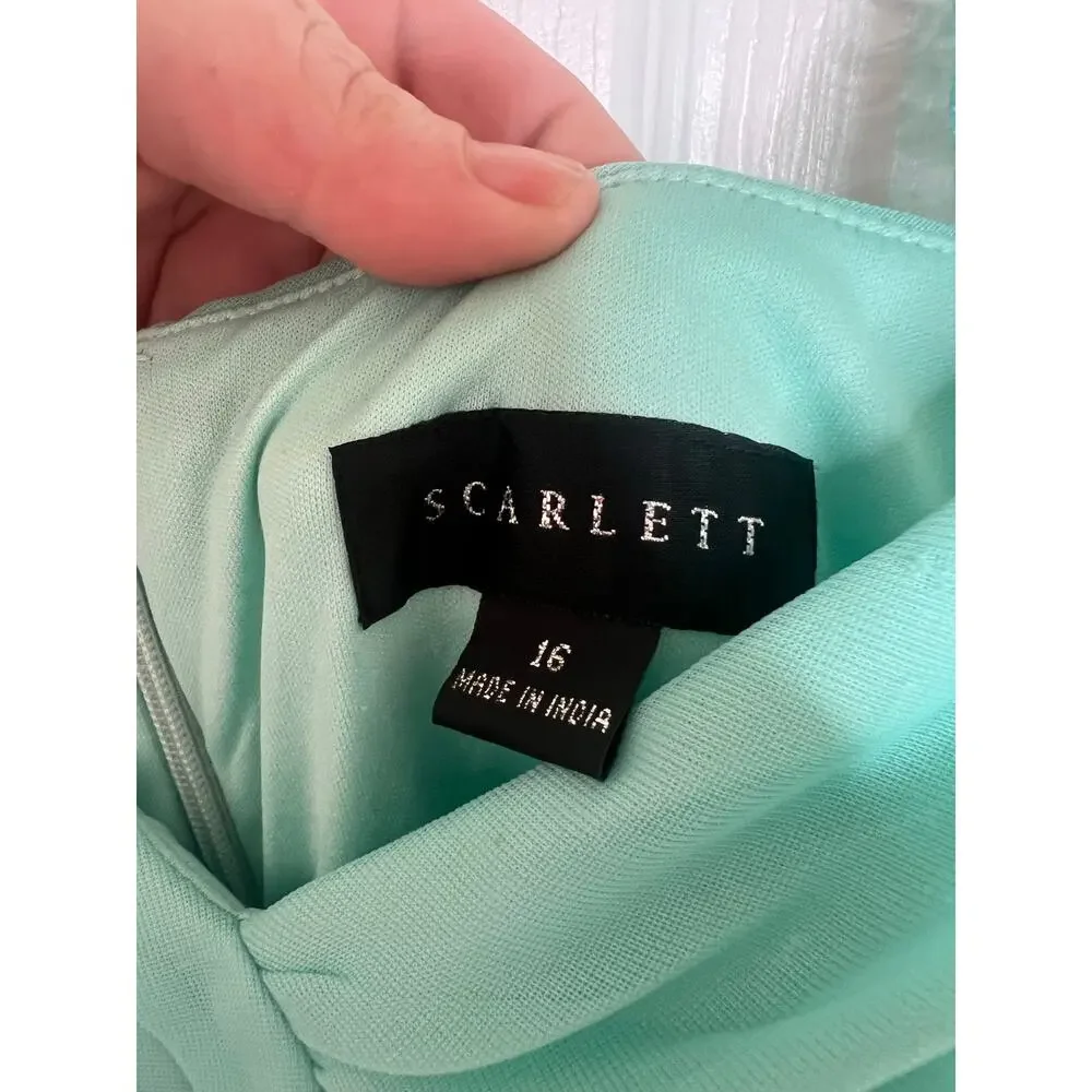 Scarlett Women's Mint Dress Lace Detail Sleeves Pleated Bridesmaid Size 16 - Picture 6 of 15